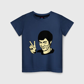 Детская футболка хлопок с принтом Позитивный Брюс Ли в Тюмени, 100% хлопок | круглый вырез горловины, полуприлегающий силуэт, длина до линии бедер | Тематика изображения на принте: брюс ли