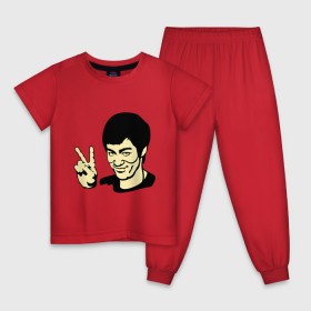 Детская пижама хлопок с принтом Позитивный Брюс Ли в Тюмени, 100% хлопок |  брюки и футболка прямого кроя, без карманов, на брюках мягкая резинка на поясе и по низу штанин
 | брюс ли
