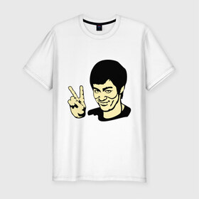 Мужская футболка премиум с принтом Позитивный Брюс Ли в Тюмени, 92% хлопок, 8% лайкра | приталенный силуэт, круглый вырез ворота, длина до линии бедра, короткий рукав | Тематика изображения на принте: брюс ли