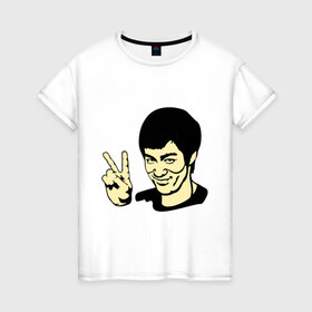 Женская футболка хлопок с принтом Позитивный Брюс Ли в Тюмени, 100% хлопок | прямой крой, круглый вырез горловины, длина до линии бедер, слегка спущенное плечо | брюс ли