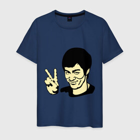 Мужская футболка хлопок с принтом Позитивный Брюс Ли в Тюмени, 100% хлопок | прямой крой, круглый вырез горловины, длина до линии бедер, слегка спущенное плечо. | брюс ли
