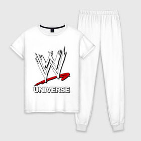Женская пижама хлопок с принтом WWE universe в Тюмени, 100% хлопок | брюки и футболка прямого кроя, без карманов, на брюках мягкая резинка на поясе и по низу штанин | джон сина