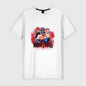 Мужская футболка премиум с принтом WWE Mysterio в Тюмени, 92% хлопок, 8% лайкра | приталенный силуэт, круглый вырез ворота, длина до линии бедра, короткий рукав | джон сина