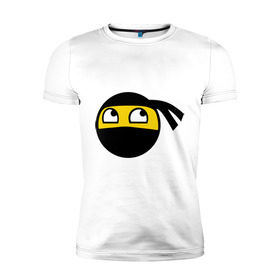 Мужская футболка премиум с принтом Awesome ninja смайл в Тюмени, 92% хлопок, 8% лайкра | приталенный силуэт, круглый вырез ворота, длина до линии бедра, короткий рукав | Тематика изображения на принте: awesome | awesome ninja | awesome ninja смайл | ninja смайл | смайл