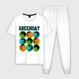 Мужская пижама хлопок с принтом Green Day all в Тюмени, 100% хлопок | брюки и футболка прямого кроя, без карманов, на брюках мягкая резинка на поясе и по низу штанин
 | green day | rock | грин дэй | лица | музыка | рок группа | солист | участники