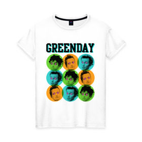 Женская футболка хлопок с принтом Green Day all в Тюмени, 100% хлопок | прямой крой, круглый вырез горловины, длина до линии бедер, слегка спущенное плечо | green day | rock | грин дэй | лица | музыка | рок группа | солист | участники
