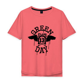 Мужская футболка хлопок Oversize с принтом Green day class of 13 в Тюмени, 100% хлопок | свободный крой, круглый ворот, “спинка” длиннее передней части | green day | rock | грин дэй | музыка | подкова | рок группа