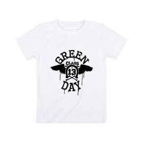 Детская футболка хлопок с принтом Green day class of 13 в Тюмени, 100% хлопок | круглый вырез горловины, полуприлегающий силуэт, длина до линии бедер | green day | rock | грин дэй | музыка | подкова | рок группа