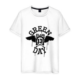 Мужская футболка хлопок с принтом Green day class of 13 в Тюмени, 100% хлопок | прямой крой, круглый вырез горловины, длина до линии бедер, слегка спущенное плечо. | green day | rock | грин дэй | музыка | подкова | рок группа