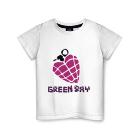 Детская футболка хлопок с принтом Green day is love в Тюмени, 100% хлопок | круглый вырез горловины, полуприлегающий силуэт, длина до линии бедер | billie joe armstrong | green day | green day t shirt | rock | билли джо армстронг | граната | грин дэй | любовь | музыка | рок группа | рука | сердце