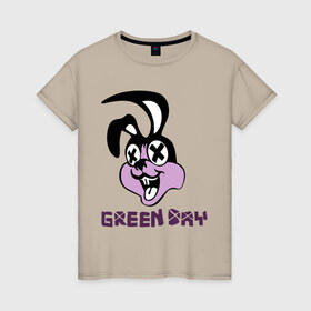 Женская футболка хлопок с принтом Green day rabbit в Тюмени, 100% хлопок | прямой крой, круглый вырез горловины, длина до линии бедер, слегка спущенное плечо | green day | rock | грин дэй | кролик | музыка | рок группа