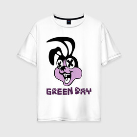 Женская футболка хлопок Oversize с принтом Green day rabbit в Тюмени, 100% хлопок | свободный крой, круглый ворот, спущенный рукав, длина до линии бедер
 | green day | rock | грин дэй | кролик | музыка | рок группа