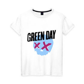 Женская футболка хлопок с принтом Green day skull в Тюмени, 100% хлопок | прямой крой, круглый вырез горловины, длина до линии бедер, слегка спущенное плечо | green day | rock | грин дэй | музыка | рок группа