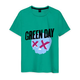 Мужская футболка хлопок с принтом Green day skull в Тюмени, 100% хлопок | прямой крой, круглый вырез горловины, длина до линии бедер, слегка спущенное плечо. | green day | rock | грин дэй | музыка | рок группа