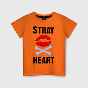 Детская футболка хлопок с принтом Stray heart в Тюмени, 100% хлопок | круглый вырез горловины, полуприлегающий силуэт, длина до линии бедер | Тематика изображения на принте: green day | rock | грин дэй | губы | кости | музыка | поцелуйчик | рок группа