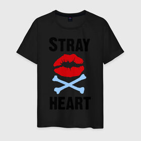 Мужская футболка хлопок с принтом Stray heart в Тюмени, 100% хлопок | прямой крой, круглый вырез горловины, длина до линии бедер, слегка спущенное плечо. | green day | rock | грин дэй | губы | кости | музыка | поцелуйчик | рок группа