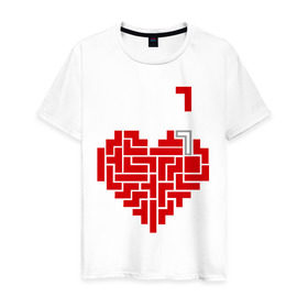 Мужская футболка хлопок с принтом Heart tetris сердце тетрис в Тюмени, 100% хлопок | прямой крой, круглый вырез горловины, длина до линии бедер, слегка спущенное плечо. | heart tetris сердце тетрис | сердечко | сердце | тетрис сердце