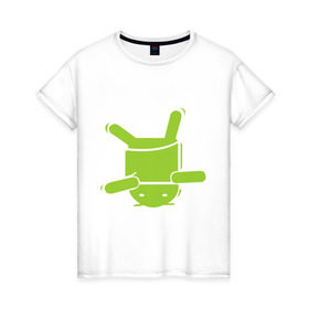 Женская футболка хлопок с принтом android na golove в Тюмени, 100% хлопок | прямой крой, круглый вырез горловины, длина до линии бедер, слегка спущенное плечо | 