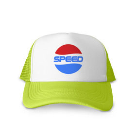 Кепка тракер с сеткой с принтом Pepsi Speed в Тюмени, трикотажное полотно; задняя часть — сетка | длинный козырек, универсальный размер, пластиковая застежка | Тематика изображения на принте: pepsi | speed | антибренд | бренд | пепси | скорость