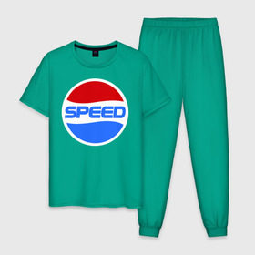 Мужская пижама хлопок с принтом Pepsi Speed в Тюмени, 100% хлопок | брюки и футболка прямого кроя, без карманов, на брюках мягкая резинка на поясе и по низу штанин
 | Тематика изображения на принте: pepsi | speed | антибренд | бренд | пепси | скорость