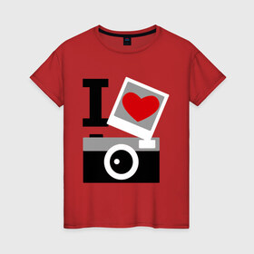 Женская футболка хлопок с принтом Я люблю фото в Тюмени, 100% хлопок | прямой крой, круглый вырез горловины, длина до линии бедер, слегка спущенное плечо | i love photo | для фотографов | фотоаппарат | фотографам | я люблю фото