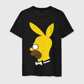 Мужская футболка хлопок с принтом Playboy Homer Simpson в Тюмени, 100% хлопок | прямой крой, круглый вырез горловины, длина до линии бедер, слегка спущенное плечо. | гомер