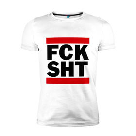 Мужская футболка премиум с принтом FCK SHT в Тюмени, 92% хлопок, 8% лайкра | приталенный силуэт, круглый вырез ворота, длина до линии бедра, короткий рукав | щит