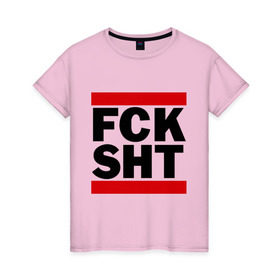 Женская футболка хлопок с принтом FCK SHT в Тюмени, 100% хлопок | прямой крой, круглый вырез горловины, длина до линии бедер, слегка спущенное плечо | щит