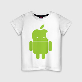 Детская футболка хлопок с принтом Android Applehead в Тюмени, 100% хлопок | круглый вырез горловины, полуприлегающий силуэт, длина до линии бедер | android | apple | админам | андроид | для админов | эпл