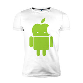 Мужская футболка премиум с принтом Android Applehead в Тюмени, 92% хлопок, 8% лайкра | приталенный силуэт, круглый вырез ворота, длина до линии бедра, короткий рукав | android | apple | админам | андроид | для админов | эпл