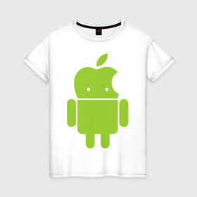 Женская футболка хлопок с принтом Android Applehead в Тюмени, 100% хлопок | прямой крой, круглый вырез горловины, длина до линии бедер, слегка спущенное плечо | android | apple | админам | андроид | для админов | эпл