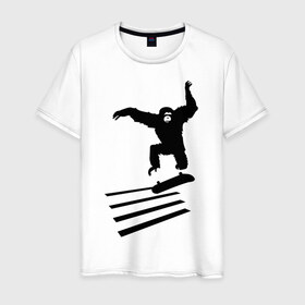 Мужская футболка хлопок с принтом Обезьянка на скейте в Тюмени, 100% хлопок | прямой крой, круглый вырез горловины, длина до линии бедер, слегка спущенное плечо. | Тематика изображения на принте: 