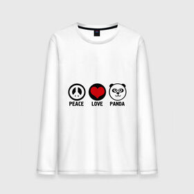 Мужской лонгслив хлопок с принтом Peace, love, panda (мир любовь панда) в Тюмени, 100% хлопок |  | love | panda | peace | любовь | мир