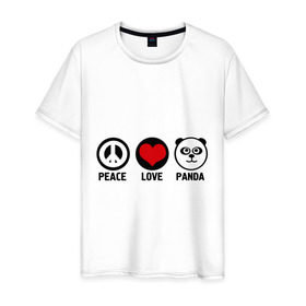 Мужская футболка хлопок с принтом Peace, love, panda (мир любовь панда) в Тюмени, 100% хлопок | прямой крой, круглый вырез горловины, длина до линии бедер, слегка спущенное плечо. | love | panda | peace | любовь | мир