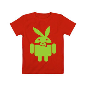 Детская футболка хлопок с принтом Android Playboy в Тюмени, 100% хлопок | круглый вырез горловины, полуприлегающий силуэт, длина до линии бедер | android | play | андроид | плейбой