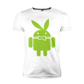 Мужская футболка премиум с принтом Android Playboy в Тюмени, 92% хлопок, 8% лайкра | приталенный силуэт, круглый вырез ворота, длина до линии бедра, короткий рукав | android | play | андроид | плейбой