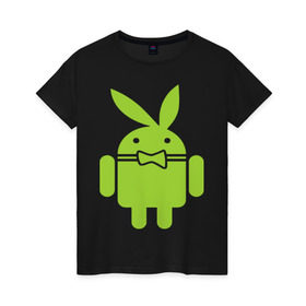 Женская футболка хлопок с принтом Android Playboy в Тюмени, 100% хлопок | прямой крой, круглый вырез горловины, длина до линии бедер, слегка спущенное плечо | android | play | андроид | плейбой