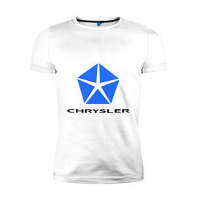 Мужская футболка премиум с принтом Chrysler логотип в Тюмени, 92% хлопок, 8% лайкра | приталенный силуэт, круглый вырез ворота, длина до линии бедра, короткий рукав | chrysler | краислер | логотип chrysler | логотип краислер