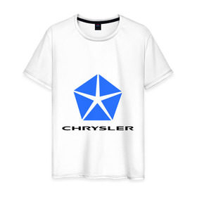 Мужская футболка хлопок с принтом Chrysler логотип в Тюмени, 100% хлопок | прямой крой, круглый вырез горловины, длина до линии бедер, слегка спущенное плечо. | chrysler | краислер | логотип chrysler | логотип краислер