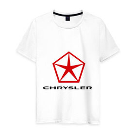 Мужская футболка хлопок с принтом Chrysler вертикальный в Тюмени, 100% хлопок | прямой крой, круглый вырез горловины, длина до линии бедер, слегка спущенное плечо. | chrysler | автомобиль chrysler | автомобиль краислер | краислер | логотип chrysler | логотип краислер