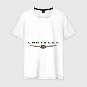 Мужская футболка хлопок с принтом Chrysler logo в Тюмени, 100% хлопок | прямой крой, круглый вырез горловины, длина до линии бедер, слегка спущенное плечо. | chrysler | автомобиль chrysler | автомобиль краислер | краислер | логотип chrysler | логотип краислер