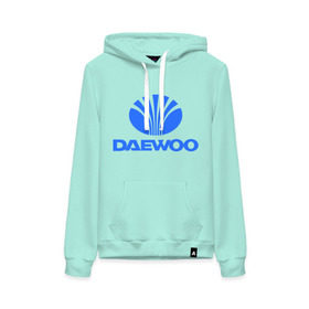 Женская толстовка хлопок с принтом Logo daewoo в Тюмени, френч-терри, мягкий теплый начес внутри (100% хлопок) | карман-кенгуру, эластичные манжеты и нижняя кромка, капюшон с подкладом и шнурком | daewoo | автомобиль daewoo | автомобиль дейву | дайву | логотип daewoo | логотип дайву | логотип дейву