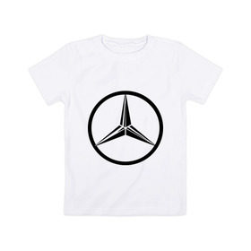 Детская футболка хлопок с принтом Mercedes-Benz logo в Тюмени, 100% хлопок | круглый вырез горловины, полуприлегающий силуэт, длина до линии бедер | Тематика изображения на принте: mercedes | mercedes benz | логотип mercedes | логотип mercedes benz | логотип мерседерс бенс | мерен | мерседерс | мерседерс бенс