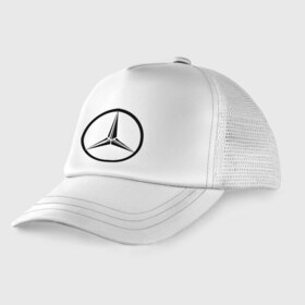 Детская кепка тракер с принтом Mercedes-Benz logo в Тюмени, Козырек - 100% хлопок. Кепка - 100% полиэстер, Задняя часть - сетка | универсальный размер, пластиковая застёжка | mercedes | mercedes benz | логотип mercedes | логотип mercedes benz | логотип мерседерс бенс | мерен | мерседерс | мерседерс бенс