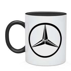 Кружка двухцветная с принтом Mercedes-Benz logo в Тюмени, керамика | объем — 330 мл, диаметр — 80 мм. Цветная ручка и кайма сверху, в некоторых цветах — вся внутренняя часть | mercedes | mercedes benz | логотип mercedes | логотип mercedes benz | логотип мерседерс бенс | мерен | мерседерс | мерседерс бенс