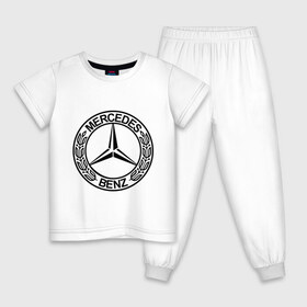 Детская пижама хлопок с принтом Mercedes-Benz в Тюмени, 100% хлопок |  брюки и футболка прямого кроя, без карманов, на брюках мягкая резинка на поясе и по низу штанин
 | Тематика изображения на принте: mercedes | mercedes benz | логотип mercedes | логотип mercedes benz | логотип мерседерс бенс | мерен | мерседерс | мерседерс бенс