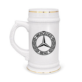 Кружка пивная с принтом Mercedes-Benz в Тюмени,  керамика (Материал выдерживает высокую температуру, стоит избегать резкого перепада температур) |  объем 630 мл | Тематика изображения на принте: mercedes | mercedes benz | логотип mercedes | логотип mercedes benz | логотип мерседерс бенс | мерен | мерседерс | мерседерс бенс