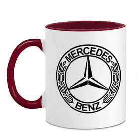 Кружка двухцветная с принтом Mercedes-Benz в Тюмени, керамика | объем — 330 мл, диаметр — 80 мм. Цветная ручка и кайма сверху, в некоторых цветах — вся внутренняя часть | mercedes | mercedes benz | логотип mercedes | логотип mercedes benz | логотип мерседерс бенс | мерен | мерседерс | мерседерс бенс