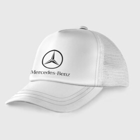 Детская кепка тракер с принтом Logo Mercedes-Benz в Тюмени, Козырек - 100% хлопок. Кепка - 100% полиэстер, Задняя часть - сетка | универсальный размер, пластиковая застёжка | Тематика изображения на принте: mercedes | mercedes benz | логотип mercedes | логотип mercedes benz | логотип мерседерс бенс | мерен | мерседерс | мерседерс бенс
