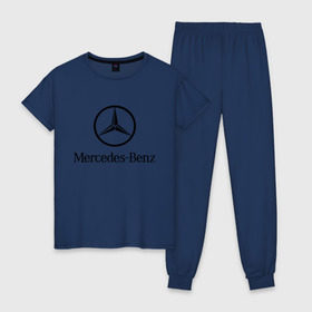 Женская пижама хлопок с принтом Logo Mercedes-Benz в Тюмени, 100% хлопок | брюки и футболка прямого кроя, без карманов, на брюках мягкая резинка на поясе и по низу штанин | Тематика изображения на принте: mercedes | mercedes benz | логотип mercedes | логотип mercedes benz | логотип мерседерс бенс | мерен | мерседерс | мерседерс бенс
